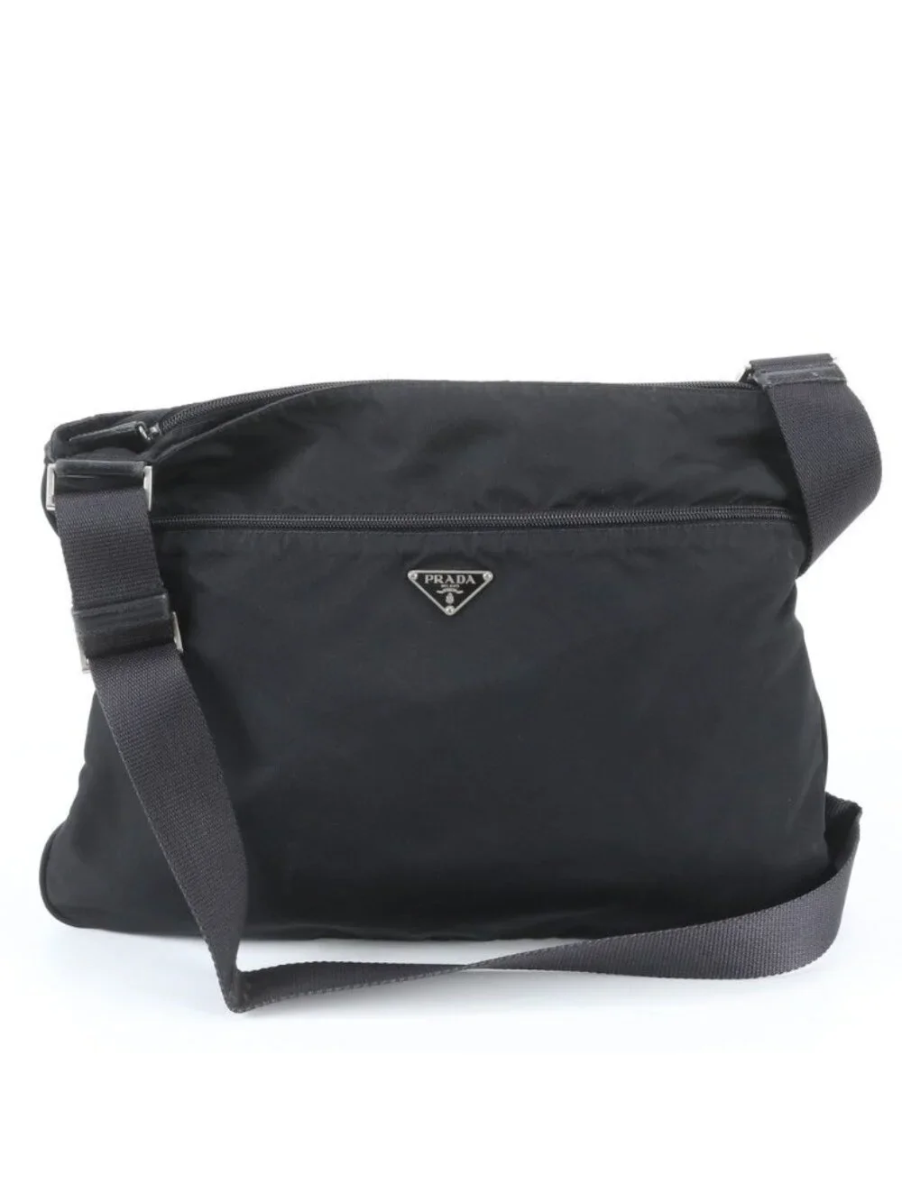 Prada White Tag Yes Tessuto Nylon Triangle Logo Leather Shoulder Bag Crossbody